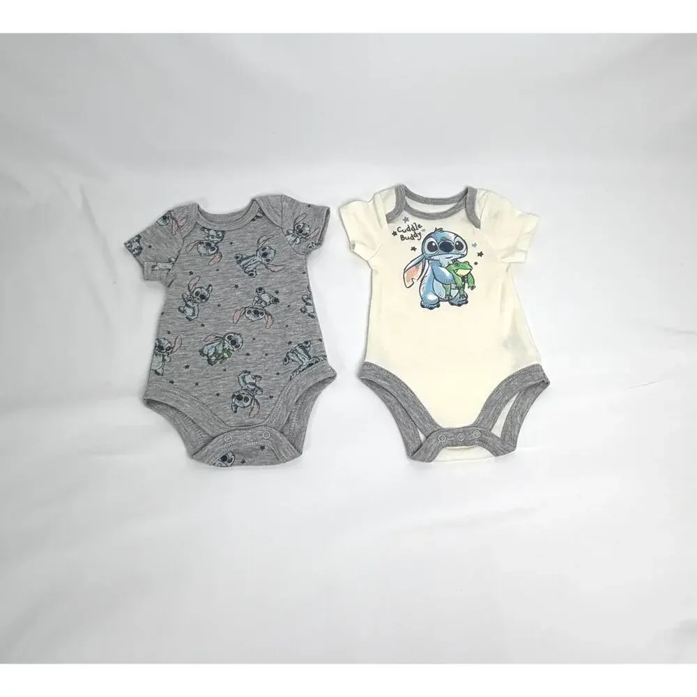 Disney Baby Stitch 6 Pc Newborn Outfit Lot Bodysuits Sleepers 0-3M EUC Disney